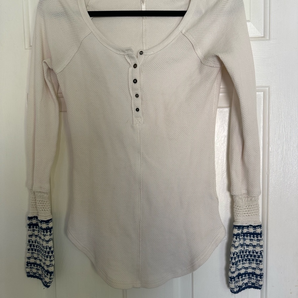 Free People Ski Lodge Waffle Knit Long Sleeve Top Sz M